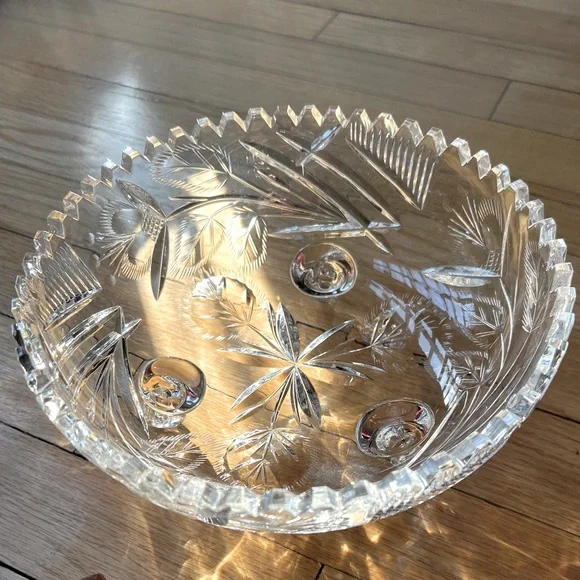 Bohemian Pre-Owned Lead Crystal Diamond Cut Footed Serving Decor Bowl 8.25”Dia - Picture 2 of 10